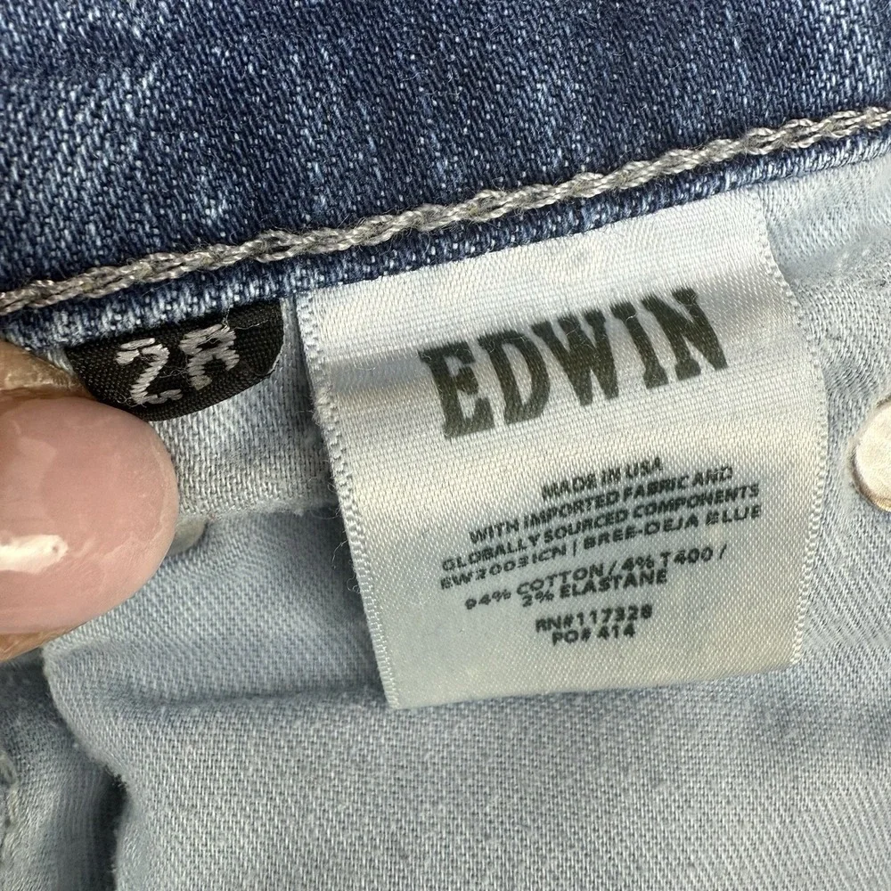 Edwin‎ Womens Slim Straight Jeans 29X25 Blue Raw Hem Stretch $180